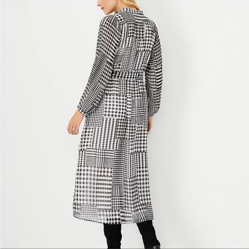 NWT Ann Taylor Dress Plaid Houndstooth Herringbone Belted Midi Flare Heritage - Picture 11 of 13